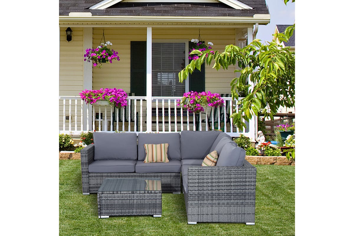 Outsunny Corner Sofas with Coffee Table | Grey-2