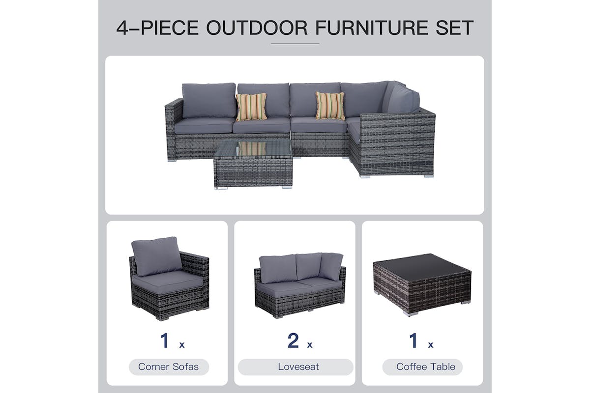 Outsunny Corner Sofas with Coffee Table | Grey-3