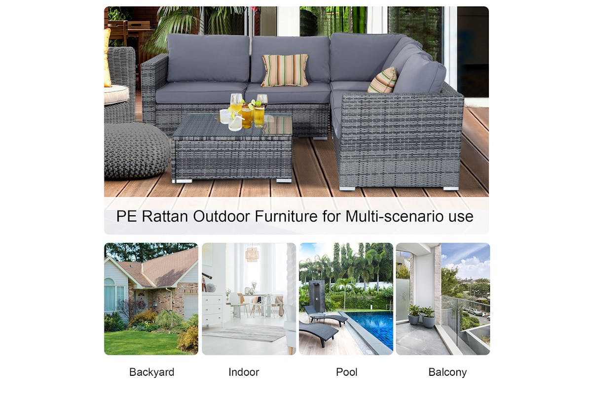 Outsunny Corner Sofas with Coffee Table | Grey-4