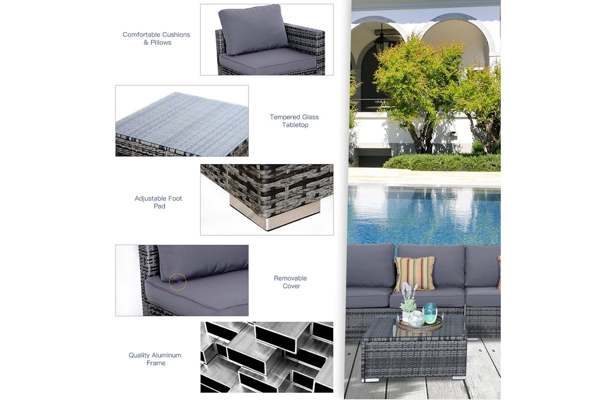 Outsunny Corner Sofas with Coffee Table | Grey-6