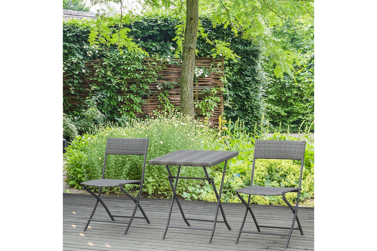Outsunny Rattan Bistro Set Garden Patio Table & Chair | Grey | 3 Pieces-2