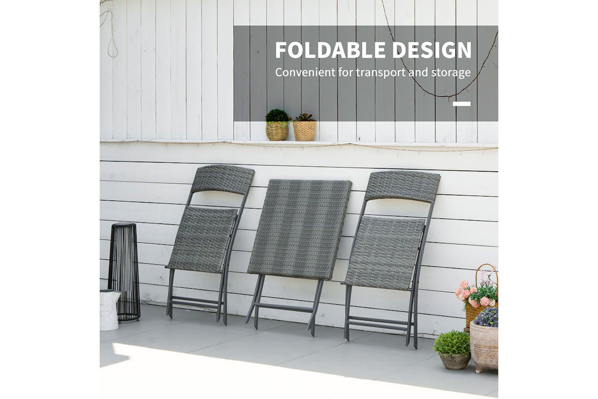 Outsunny Rattan Bistro Set Garden Patio Table & Chair | Grey | 3 Pieces-4