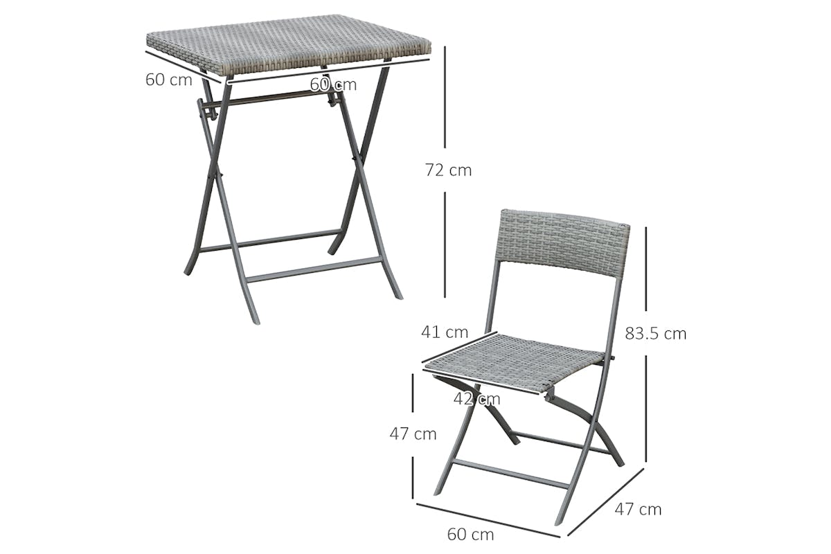 Outsunny Rattan Bistro Set Garden Patio Table & Chair | Grey | 3 Pieces-8