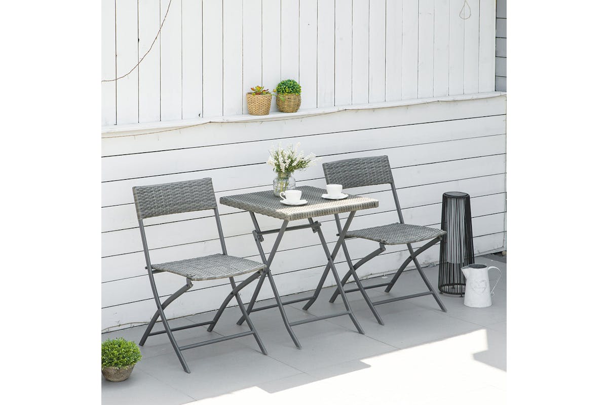 Outsunny Rattan Bistro Set Garden Patio Table & Chair | Grey | 3 Pieces-6