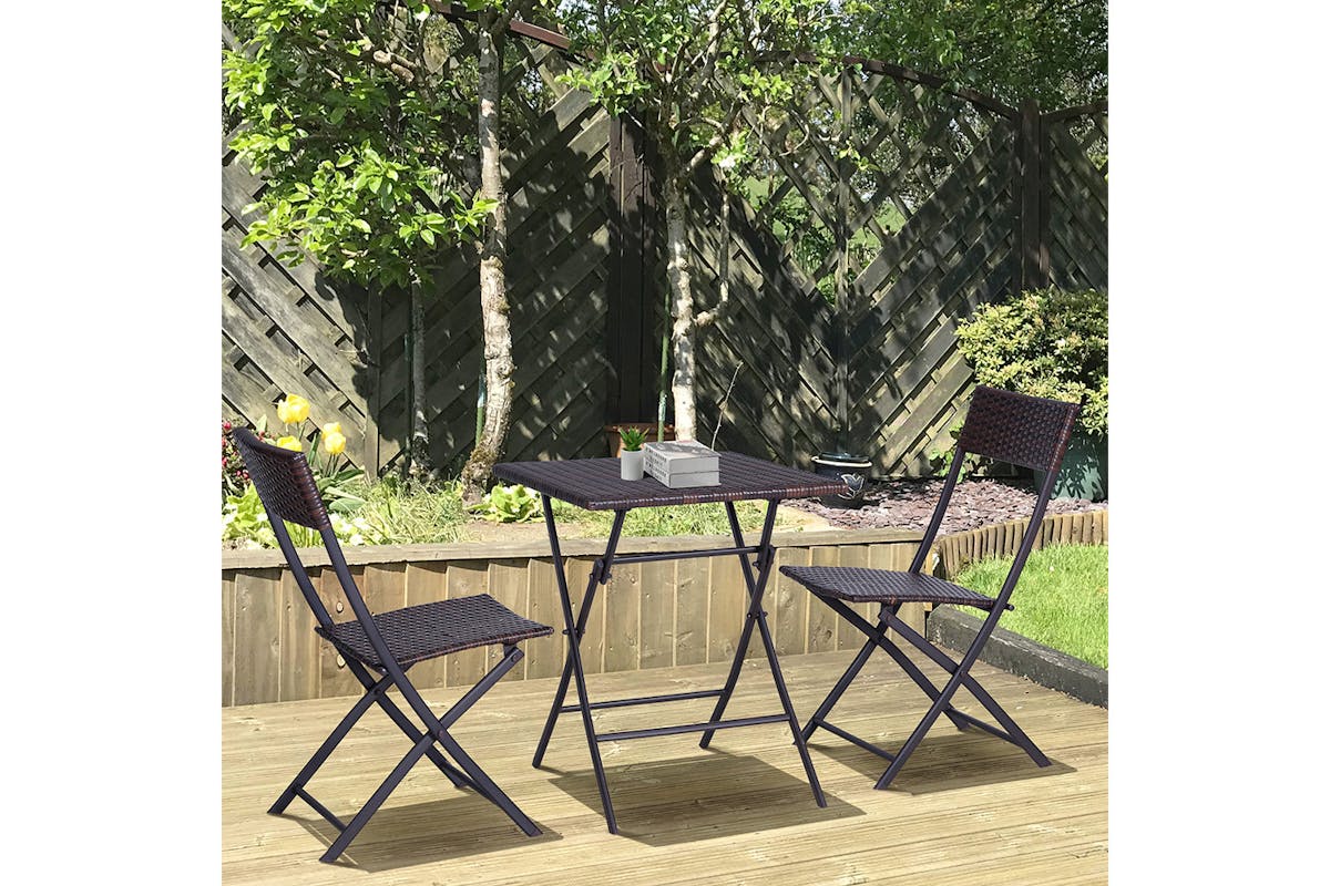 Outsunny Rattan Wicker Bistro Set Table and Chair Set | Brown | 3 Pieces-2