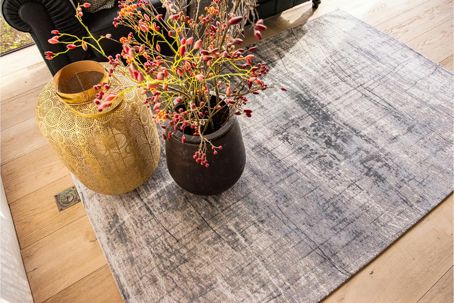 Louis De Poortere | Griff Jersey Stone Eco Rug | Grey/Black | 170 x 240 cm-16