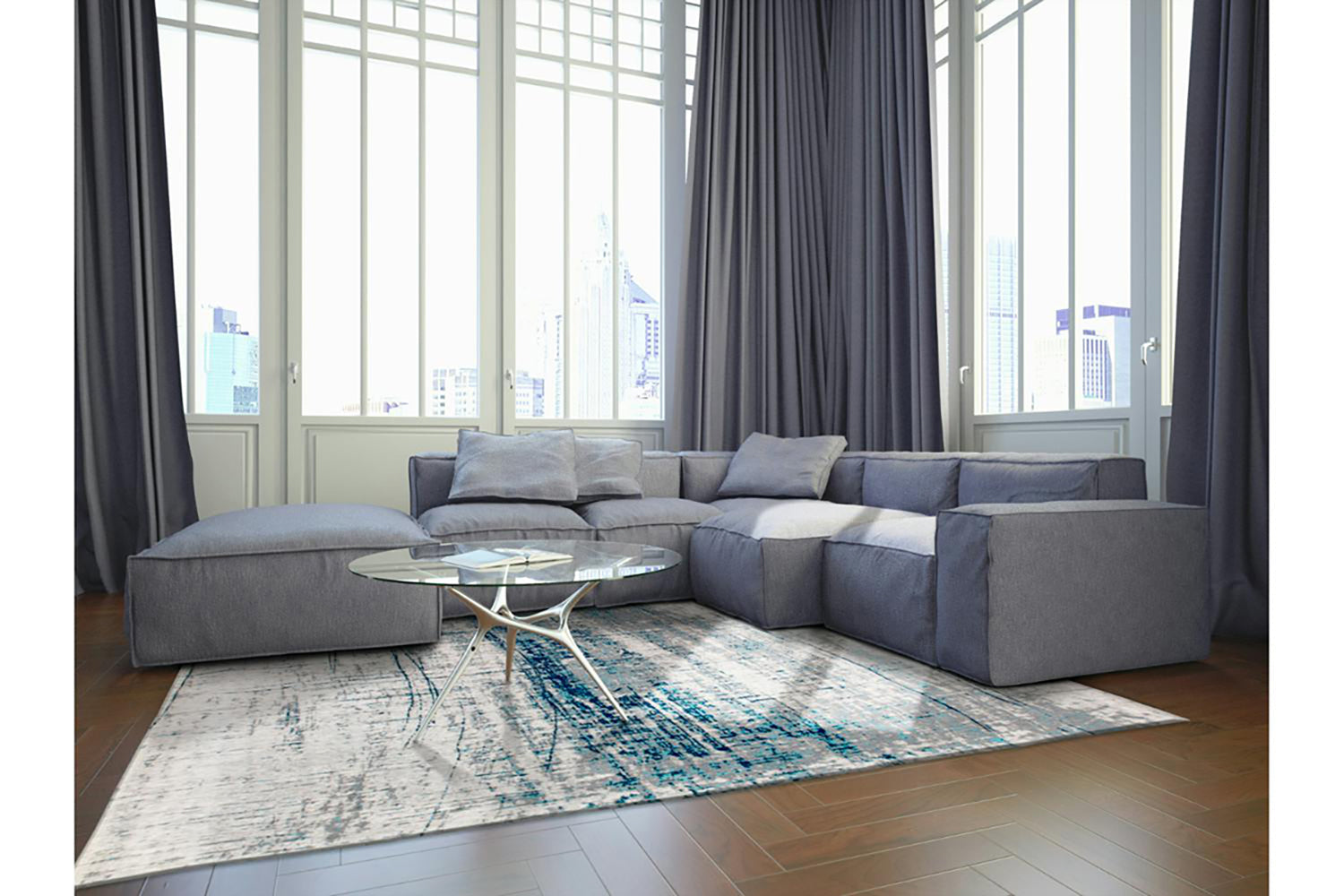Louis De Poortere | Griff Bronx Azurite Eco Rug | Blue/Grey | 140 x 200 cm-2