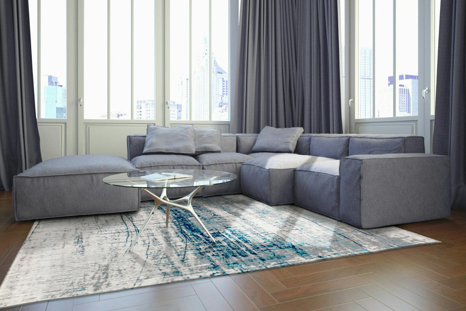 Louis De Poortere | Griff Bronx Azurite Eco Rug | Blue/Grey | 170 x 240 cm-2