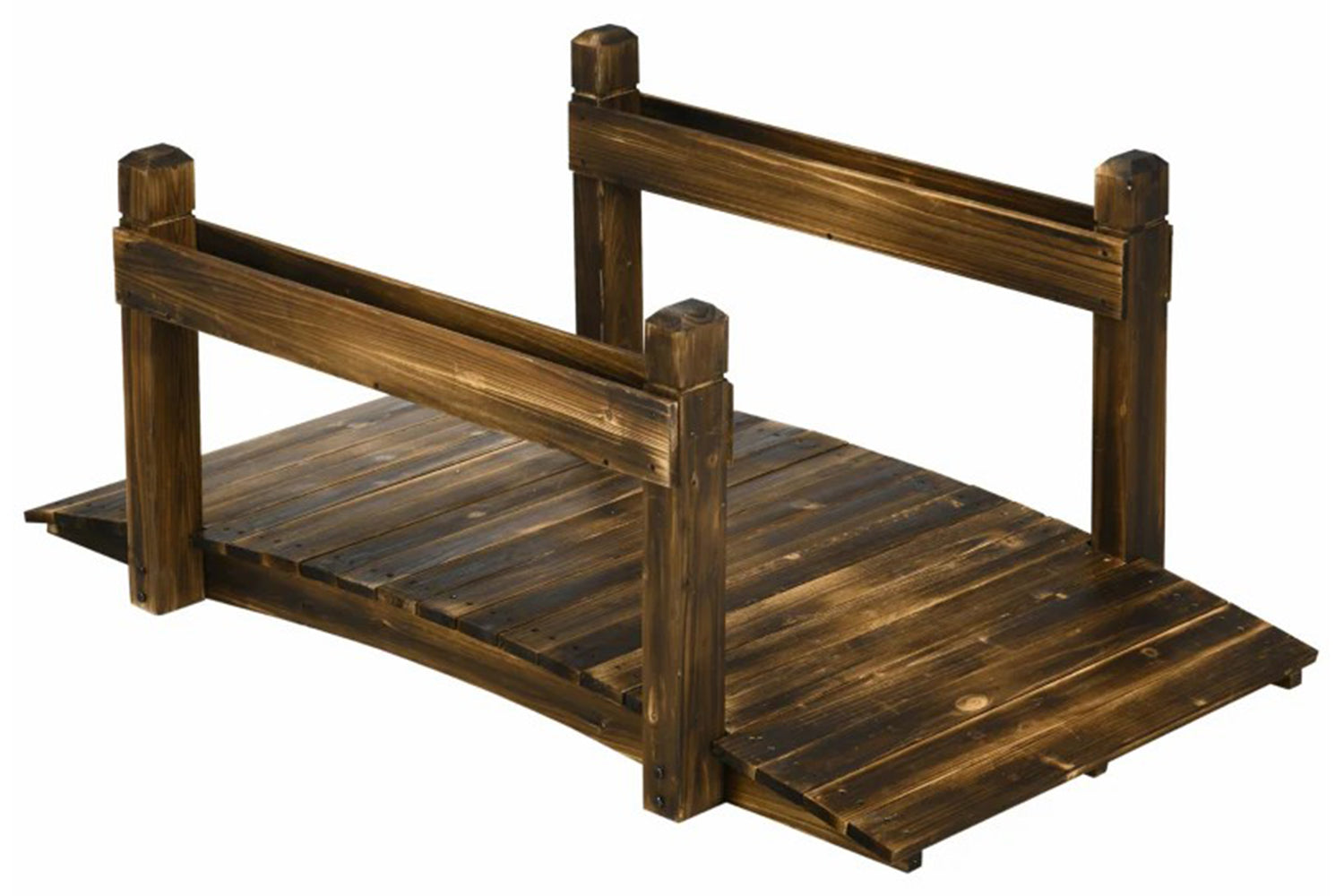 Outsunny Wooden Garden Bridge with Safety Railings | Carbonized