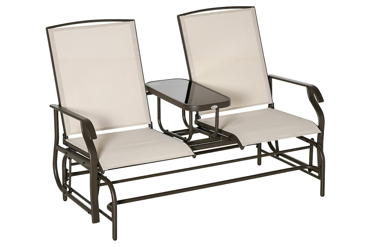 Outsunny 2 Seater Glider Rocking Chair | Brown/Khaki