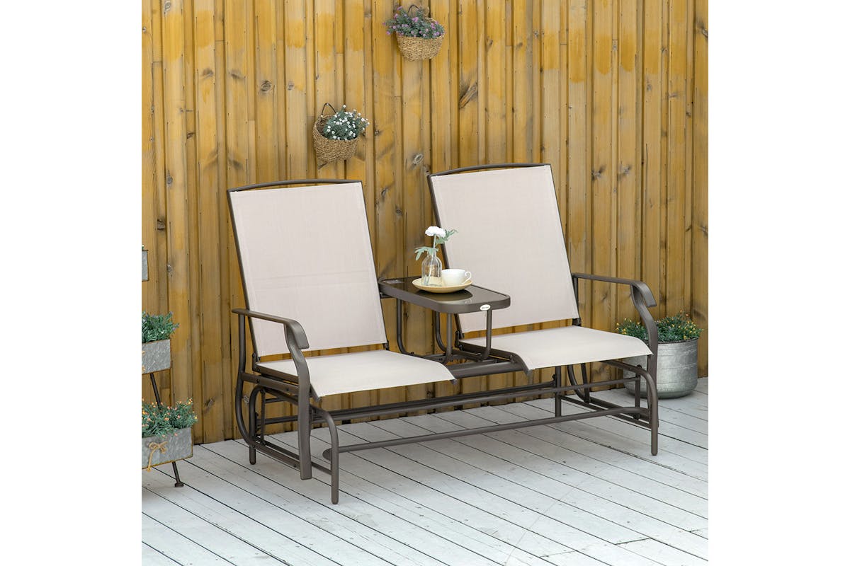 Outsunny 2 Seater Glider Rocking Chair | Brown/Khaki-2