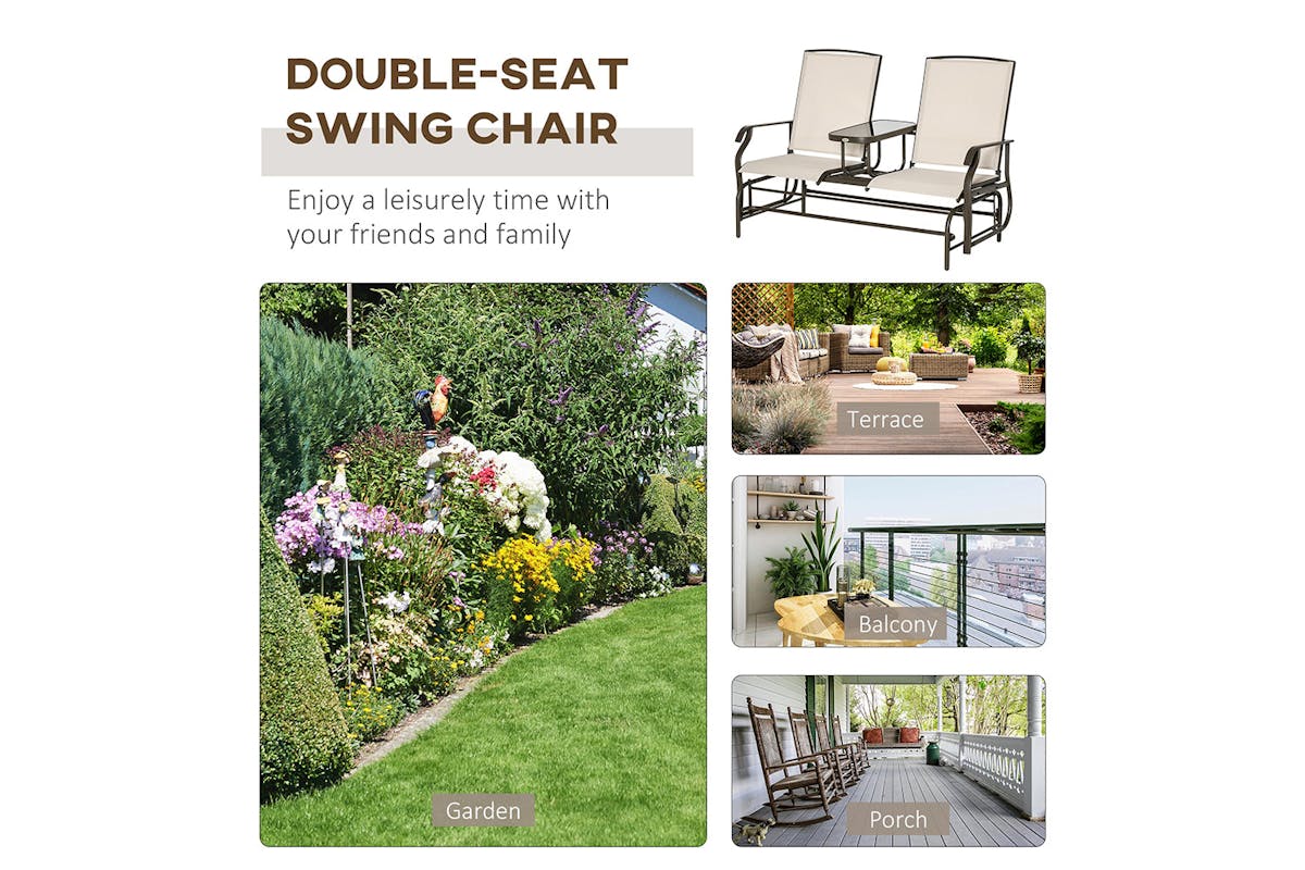 Outsunny 2 Seater Glider Rocking Chair | Brown/Khaki-5