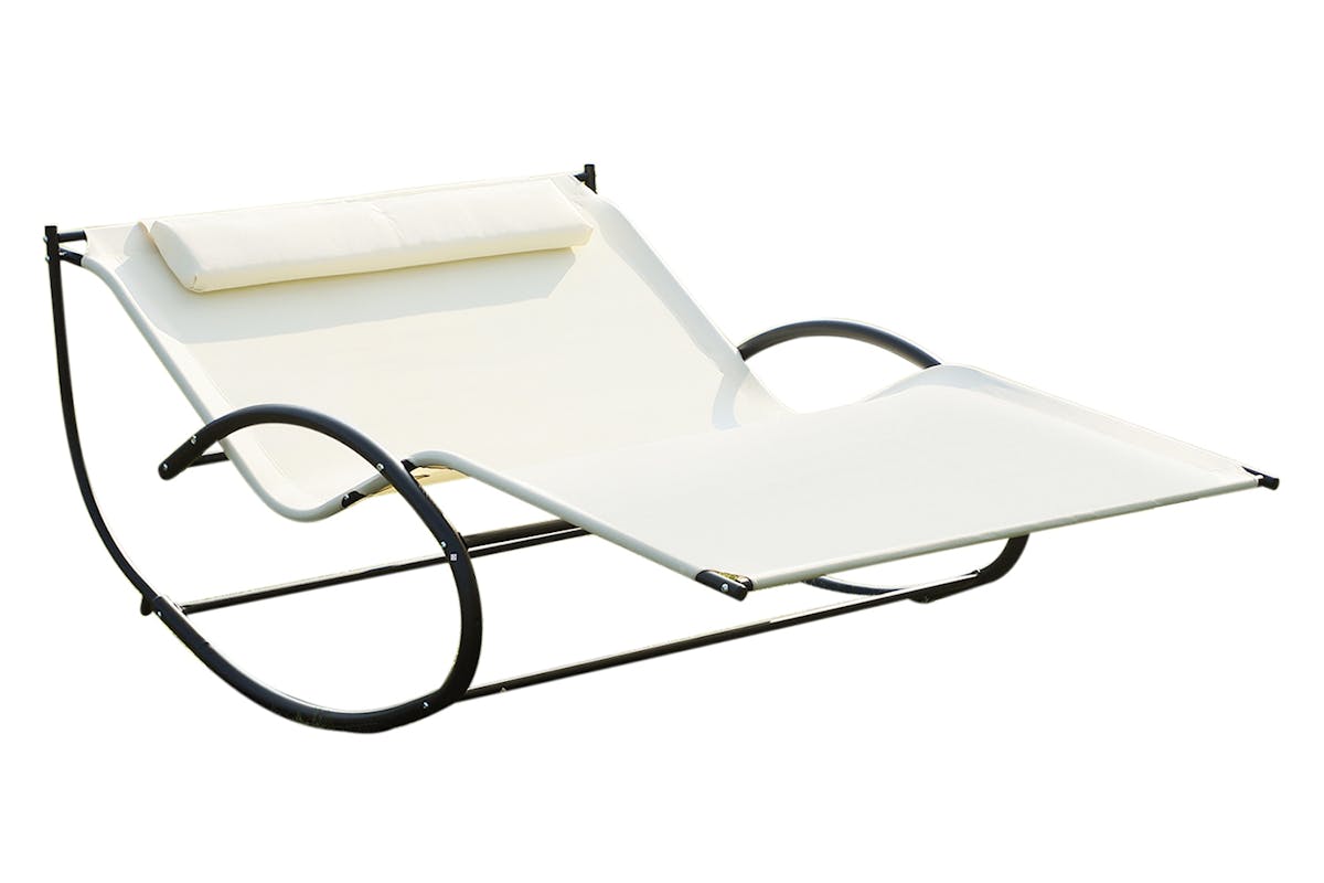 Outsunny Texteline Double Lounger with Pillow | Cream