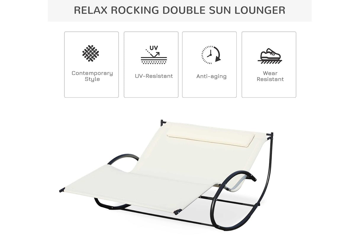 Outsunny Texteline Double Lounger with Pillow | Cream-3