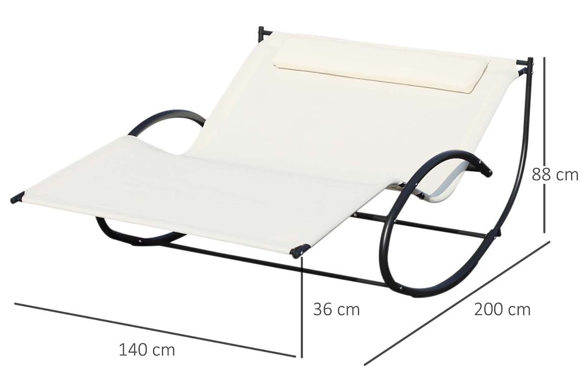 Outsunny Texteline Double Lounger with Pillow | Cream-8