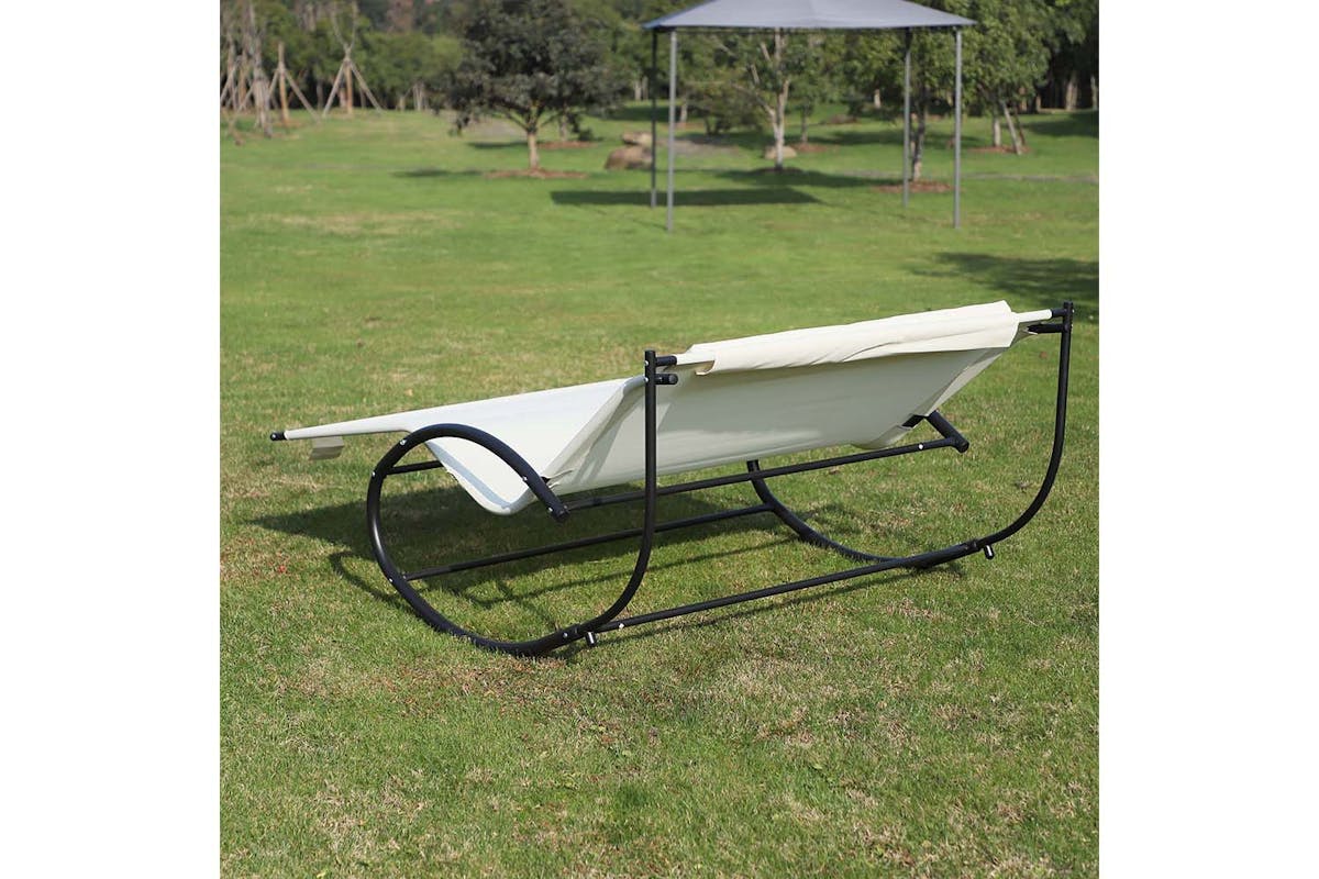Outsunny Texteline Double Lounger with Pillow | Cream-6