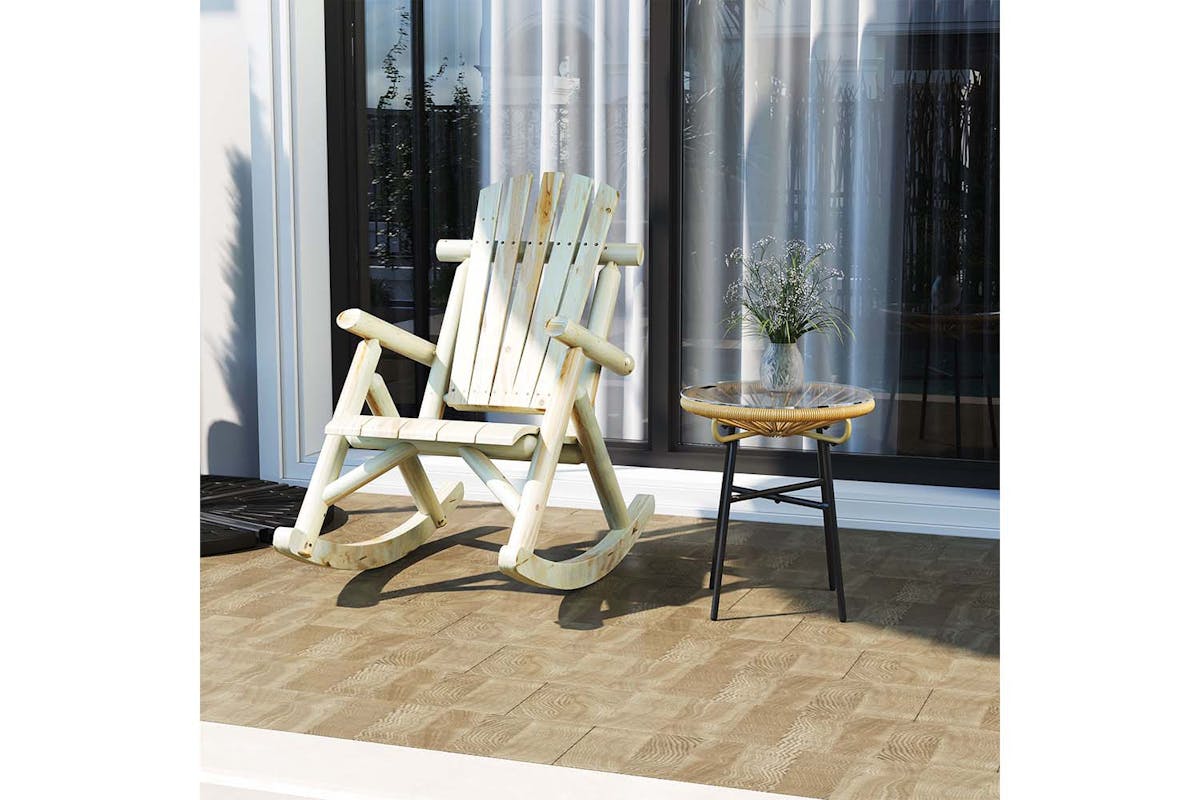 Outsunny Cedar Wood Rocking Armchair | Burly Wood-2