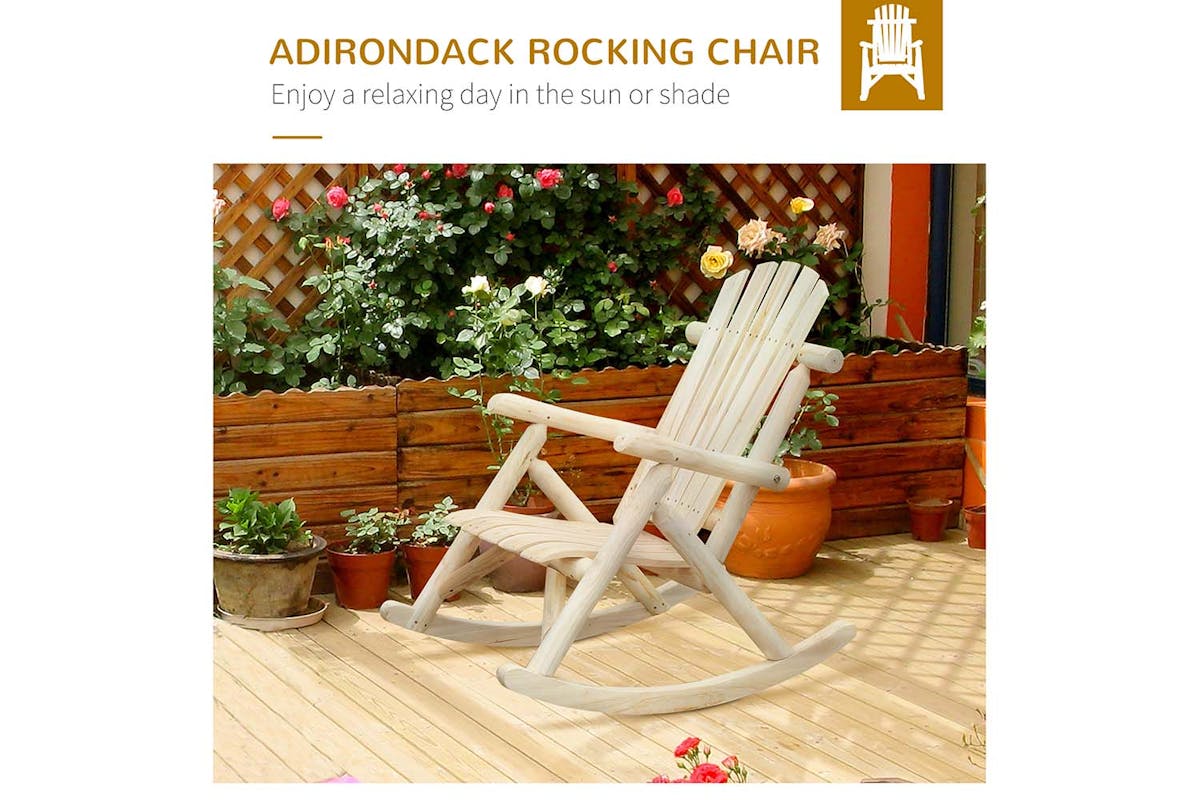 Outsunny Cedar Wood Rocking Armchair | Burly Wood-3