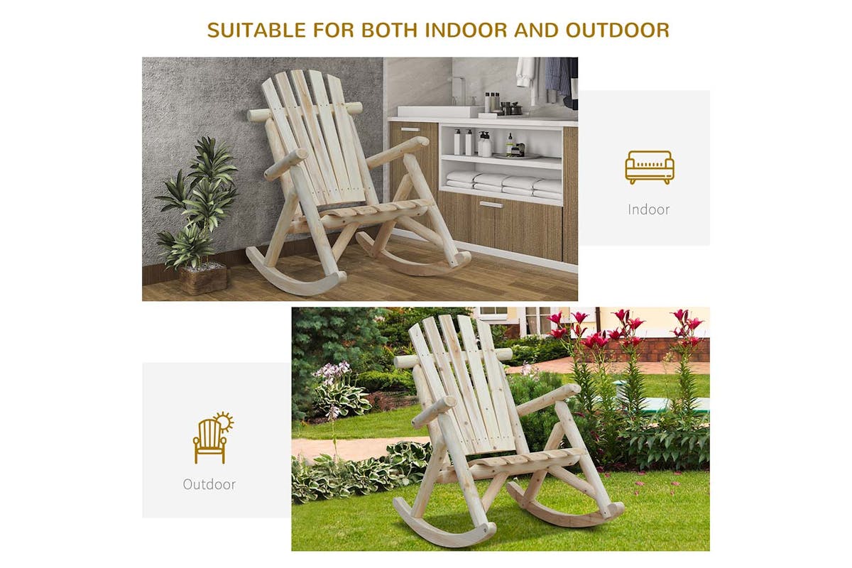 Outsunny Cedar Wood Rocking Armchair | Burly Wood-7
