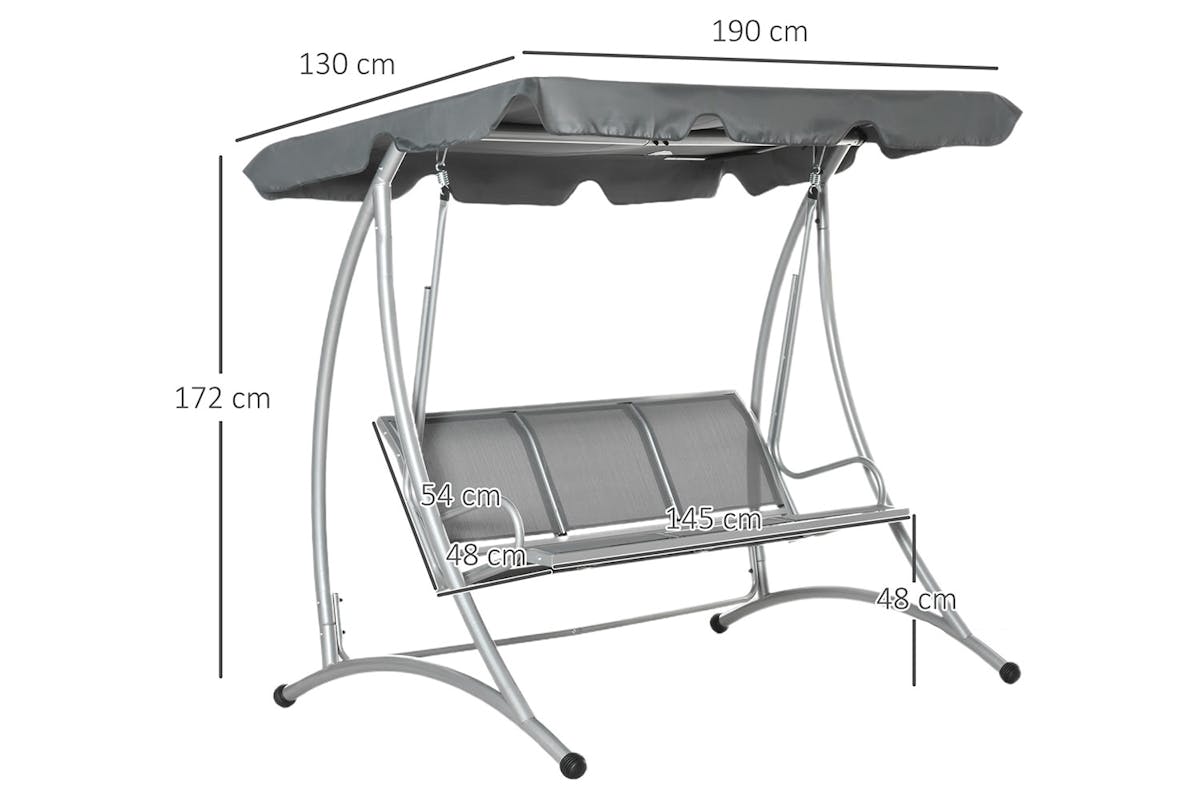 Outsunny 3 Seater Porch Swing Chair Bench | Dark Grey-5