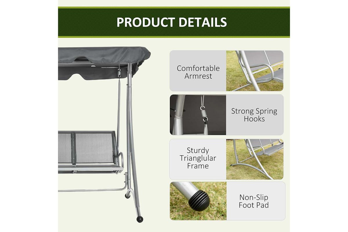 Outsunny 3 Seater Porch Swing Chair Bench | Dark Grey-6