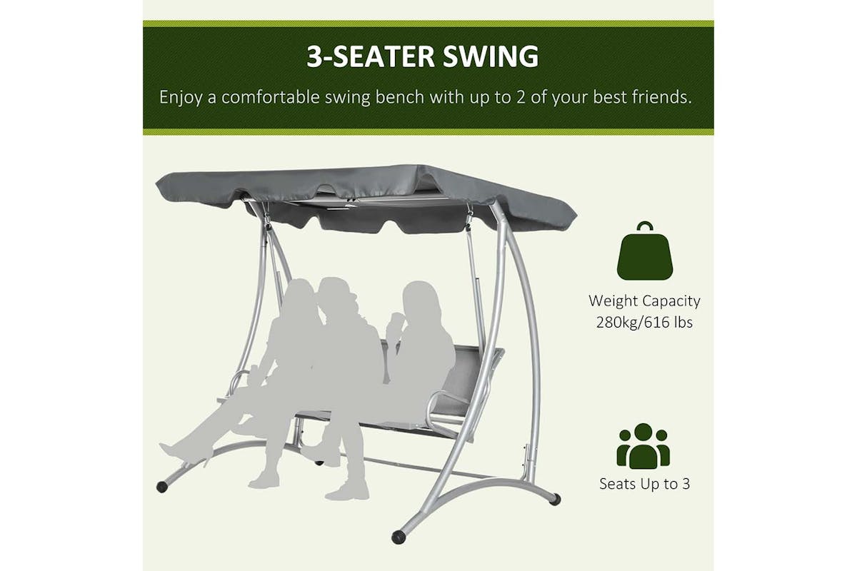 Outsunny 3 Seater Porch Swing Chair Bench | Dark Grey-7