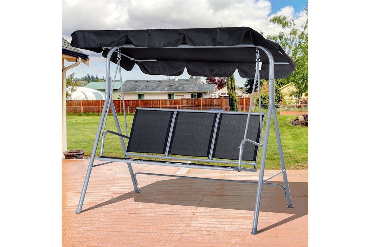 Outsunny 3 Seater Swing Chair | Black/Silver-2