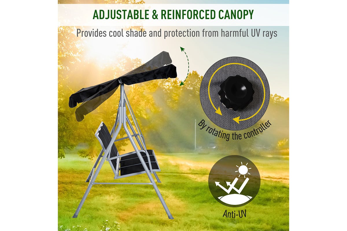 Outsunny 3 Seater Swing Chair | Black/Silver-3
