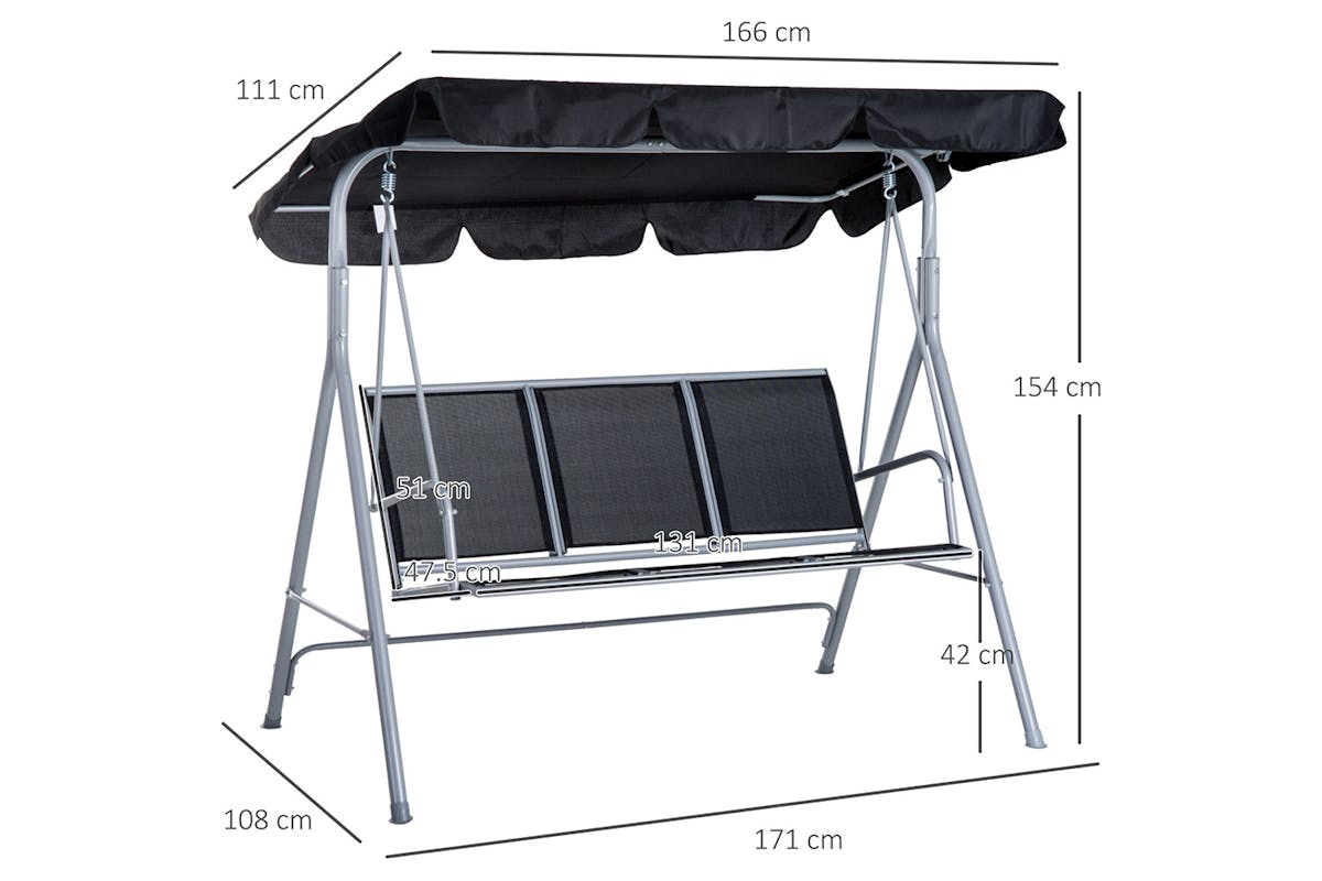 Outsunny 3 Seater Swing Chair | Black/Silver-5