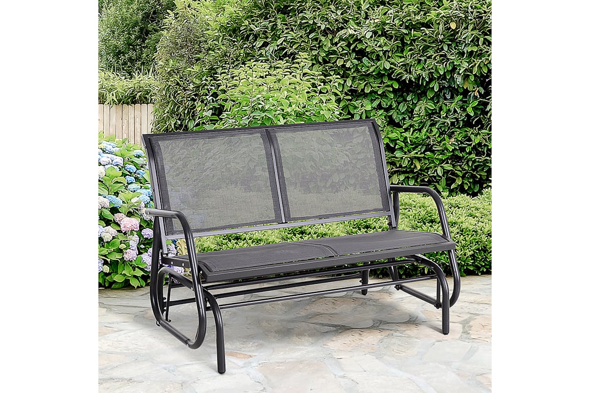 Outsunny 2-Person Outdoor Glider Bench with Power Coated Steel Frame | Grey-2