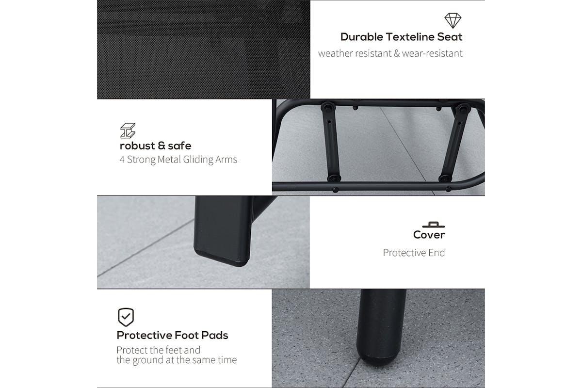 Outsunny Outdoor Glider Chair Set with Glass Top Table | Black-4