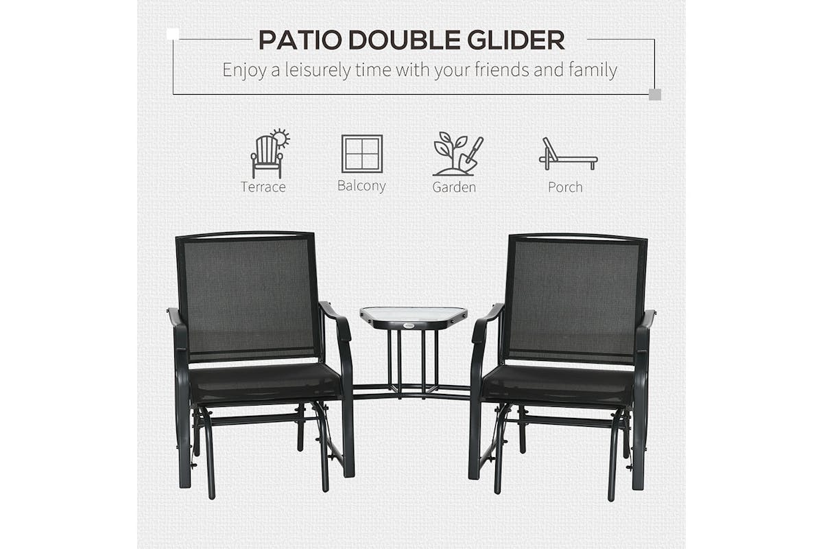 Outsunny Outdoor Glider Chair Set with Glass Top Table | Black-5