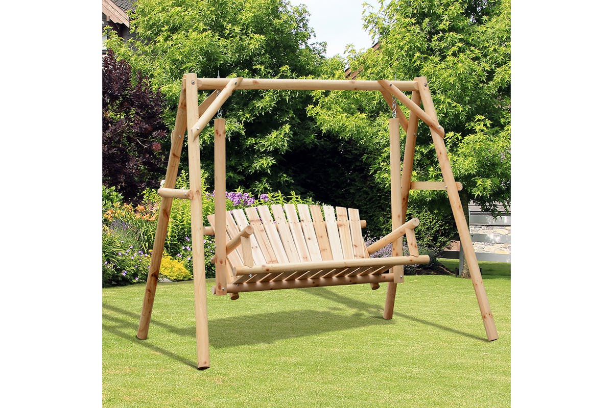 Outsunny 2 Seaters Porch Swing Rustic Patio Bench | Natural-2