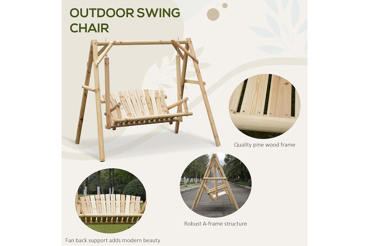 Outsunny 2 Seaters Porch Swing Rustic Patio Bench | Natural-4