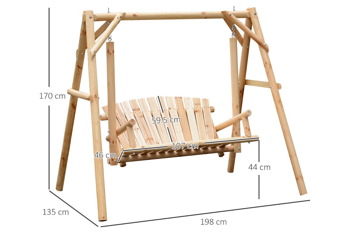 Outsunny 2 Seaters Porch Swing Rustic Patio Bench | Natural-5