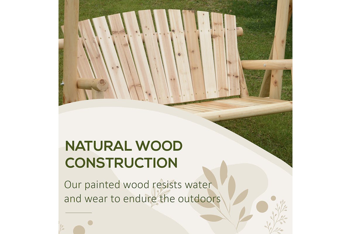 Outsunny 2 Seaters Porch Swing Rustic Patio Bench | Natural-6