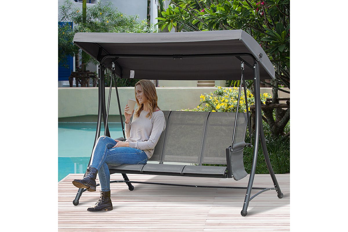 Outsunny 3 Person Steel Outdoor Swing Chair | Charcoal Grey/Black-2