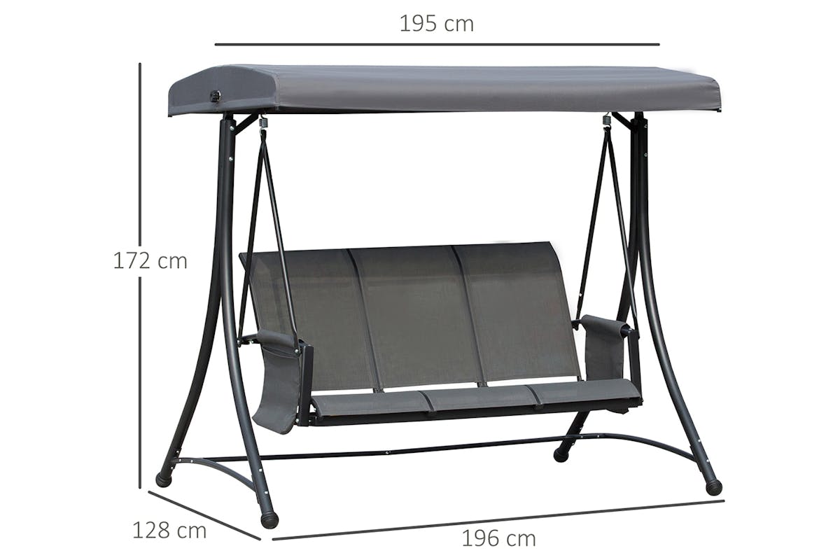 Outsunny 3 Person Steel Outdoor Swing Chair | Charcoal Grey/Black-5