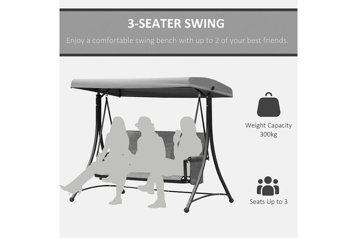 Outsunny 3 Person Steel Outdoor Swing Chair | Charcoal Grey/Black-7