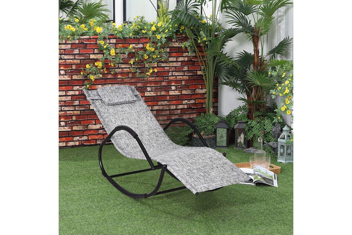 Outsunny Zero Gravity Rocking Chair with Pillow | Black/Grey-2