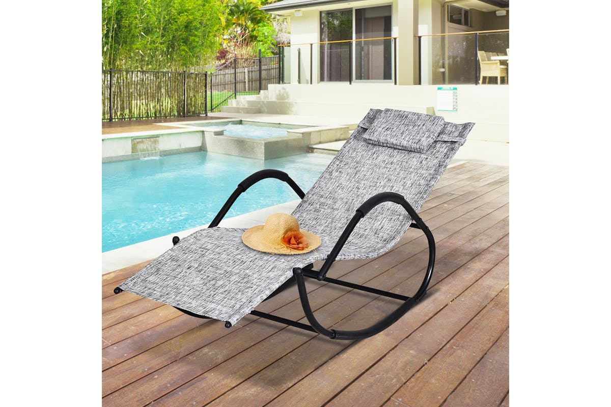 Outsunny Zero Gravity Rocking Chair with Pillow | Black/Grey-7