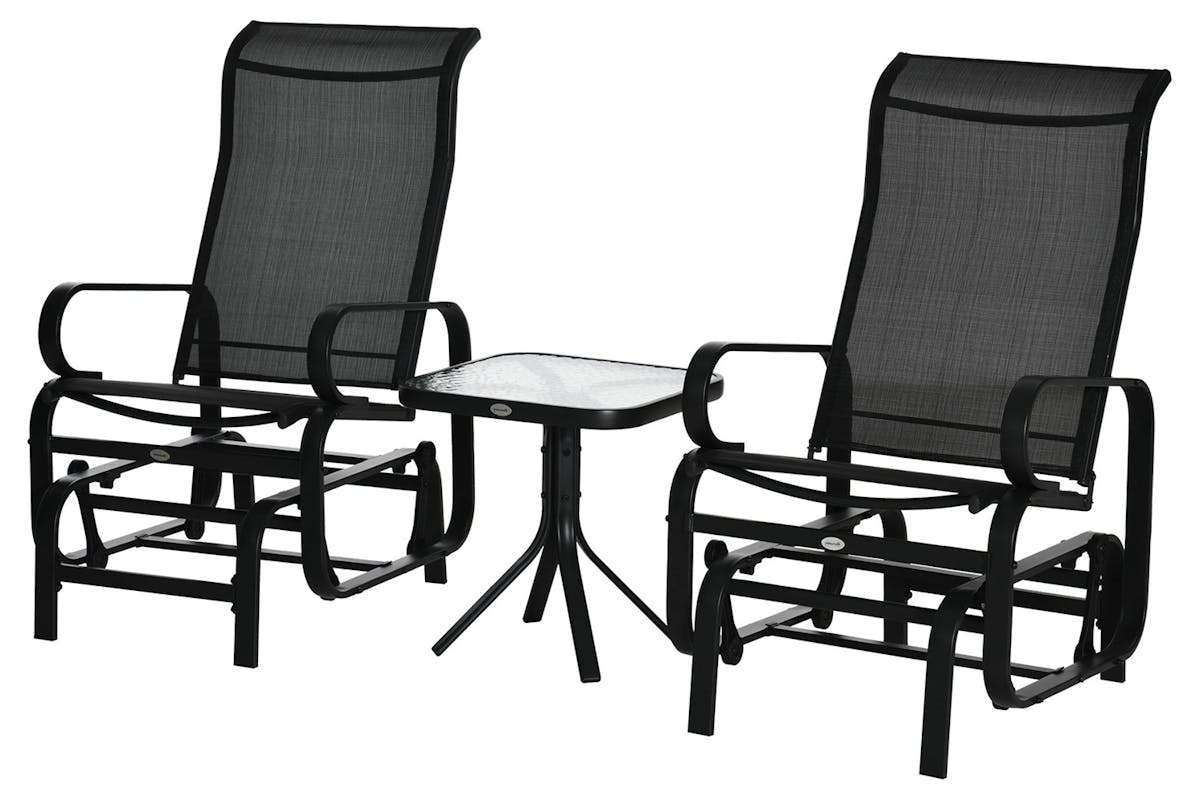 Outsunny Outdoor Glider Chair with Glass Top Table | Black