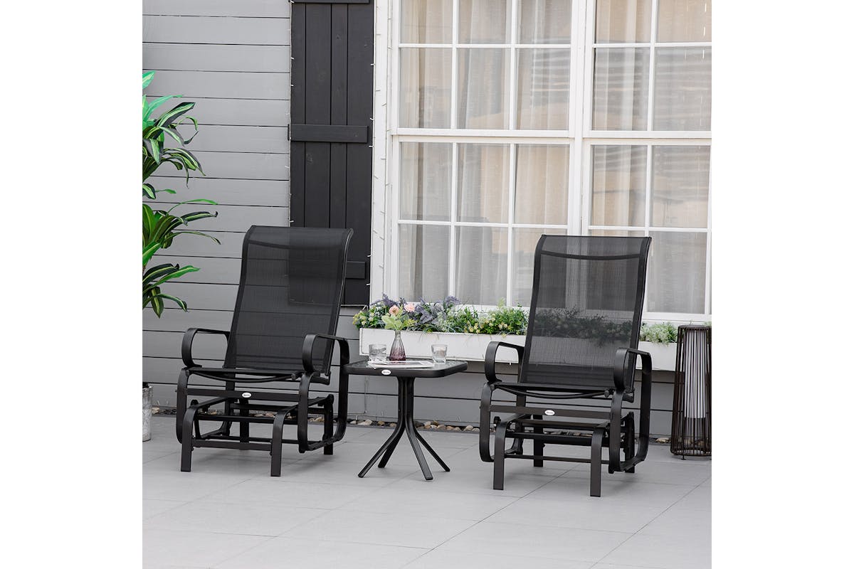 Outsunny Outdoor Glider Chair with Glass Top Table | Black-2