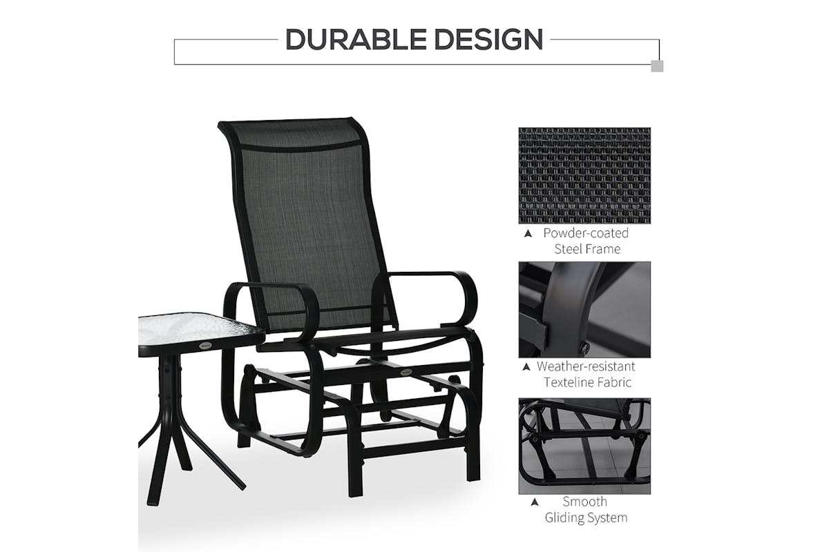 Outsunny Outdoor Glider Chair with Glass Top Table | Black-4