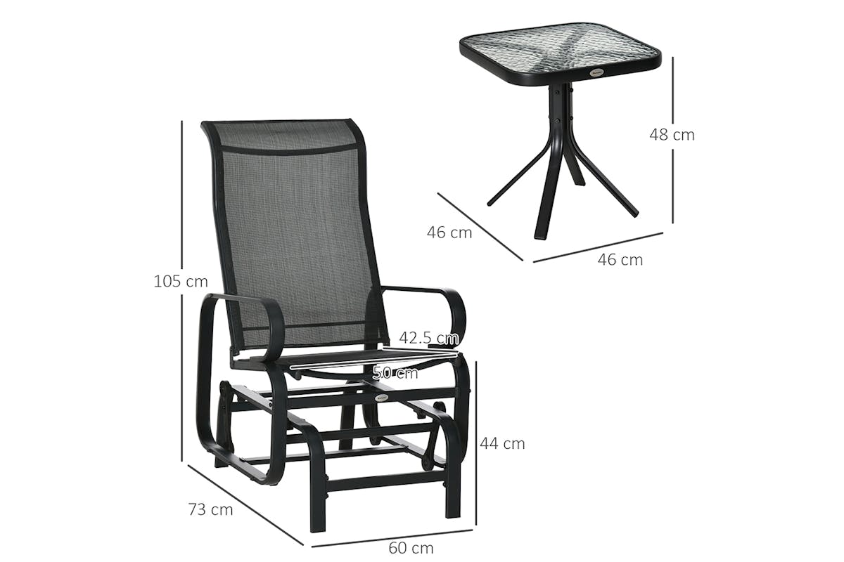 Outsunny Outdoor Glider Chair with Glass Top Table | Black-8