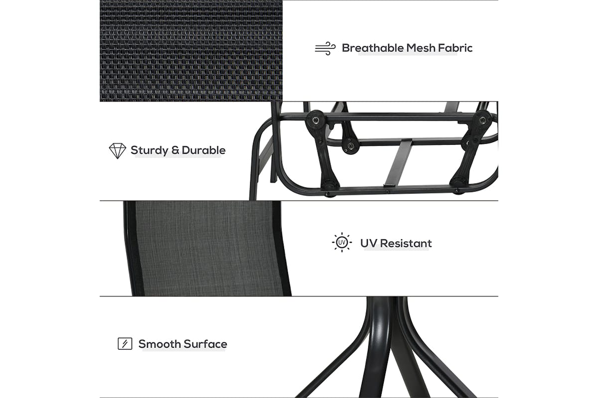 Outsunny Outdoor Glider Chair with Glass Top Table | Black-5
