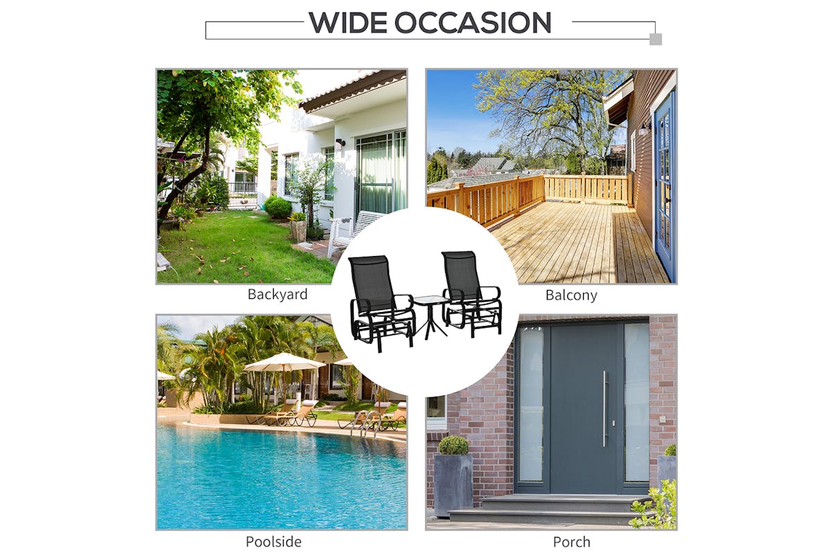 Outsunny Outdoor Glider Chair with Glass Top Table | Black-6