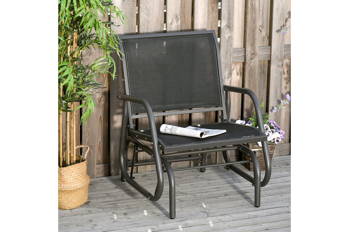 Outsunny Outdoor Glider Rocking Chair with Weather & UV Resistance | Black/Dark Grey-2