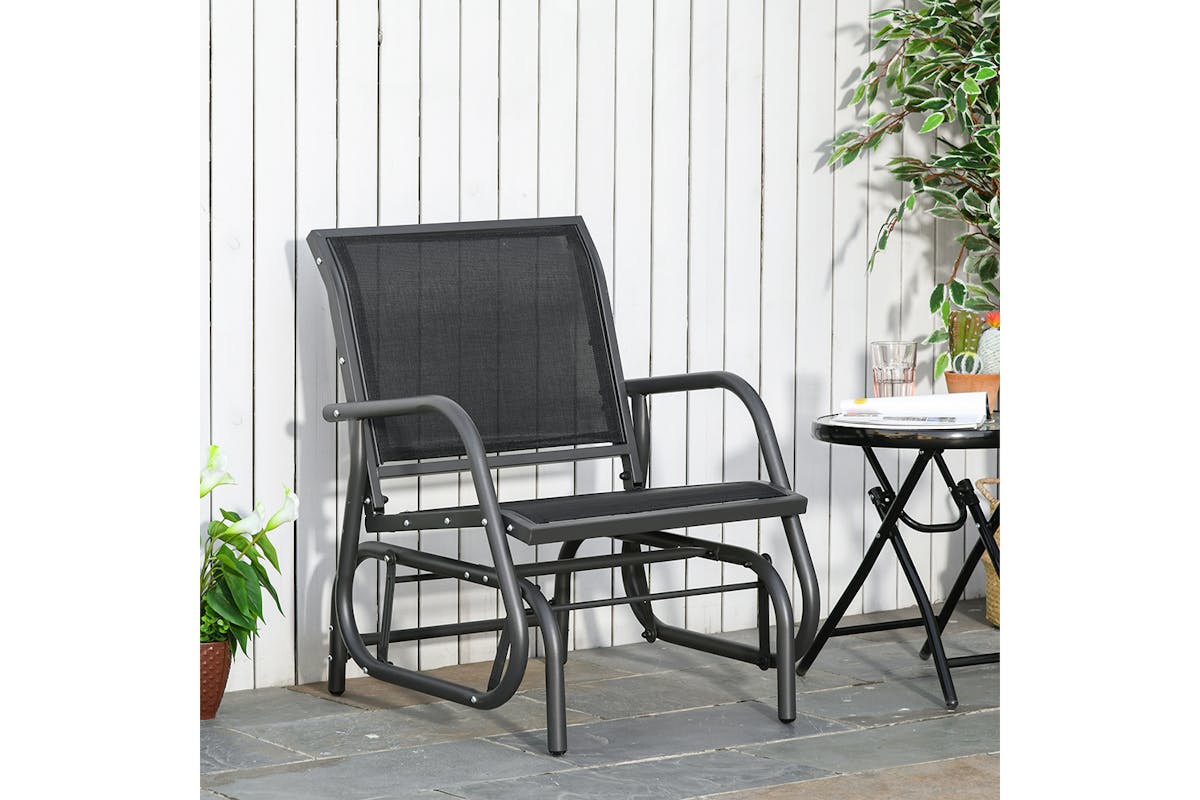 Outsunny Outdoor Glider Rocking Chair with Weather & UV Resistance | Black/Dark Grey-3