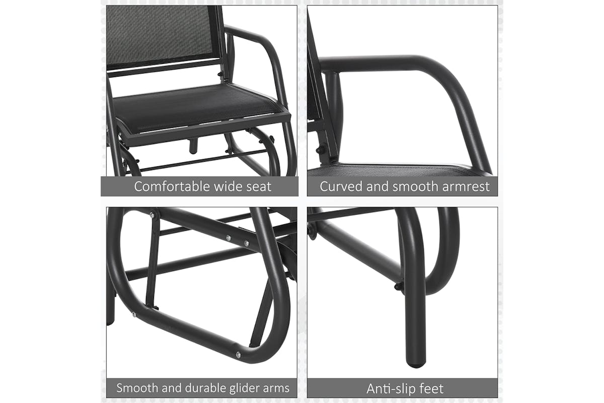 Outsunny Outdoor Glider Rocking Chair with Weather & UV Resistance | Black/Dark Grey-6